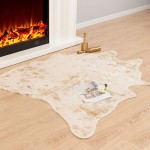 Carvapet Faux Cowhide Shaped Rug Decorative Gold Foil Carpet for Living Room Bedroom Wall Decoration Home Decor Area Rug 3'9x 4'9 Off-White