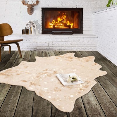Carvapet Faux Cowhide Shaped Rug Decorative Gold Foil Carpet for Living Room Bedroom Wall Decoration Home Decor Area Rug 3'9"x 4'9" Off-White