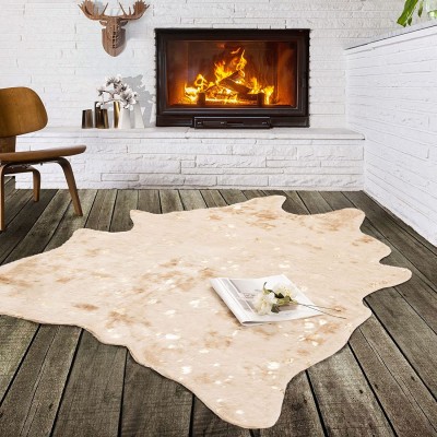 Carvapet Faux Cowhide Shaped Rug Decorative Gold Foil Carpet for Living Room Bedroom Wall Decoration Home Decor Area Rug 5'x6'7" Off-White