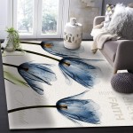 COLORSUM Indoor Area Rug Anti-Slip Rug Blue Tulips Beige Background Believe Washable Living Room Bedroom Accent Rug Home Decor Floor Carpet 2'x3'