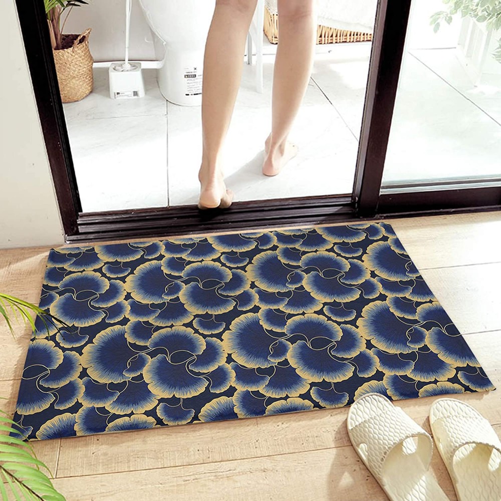 Edwiinsa Bedroom Plush Area Mat Fluffy Blue Ginkgo Texture Shag Area Rug for Living Room Soft and Absorbent Doormat for Indoor Couch Sofa Luxury Accent Home Decor Mat 20x31.5