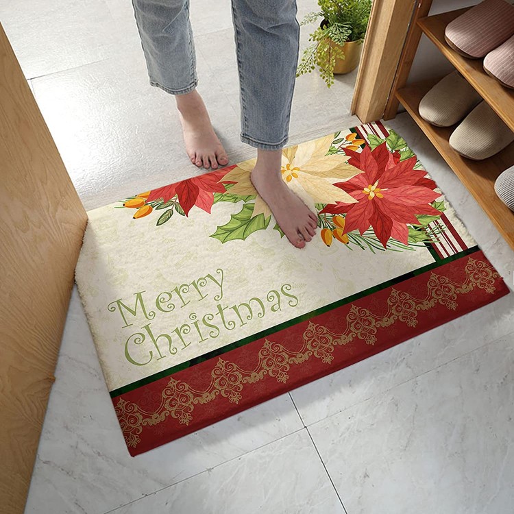 Edwiinsa Bedroom Plush Area Mat Fluffy Christmas Flowers Shag Rug for Living Room Absorbent Doormat for Indoor Luxury Accent Mat Home Decor 18x30 Poinsettia Floral Mandala Texture