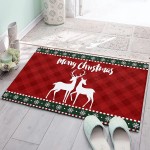 Edwiinsa Bedroom Plush Area Mat Fluffy Christmas Forest Reindeer Shag Rug for Living Room Absorbent Doormat for Indoor Luxury Accent Mat Home Decor 18x30 Red Check Green and Red Stripes