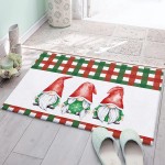 Edwiinsa Bedroom Plush Area Mat Fluffy Christmas Gnomes Shag Area Rug for Living Room Soft and Absorbent Doormat for Indoor Couch Sofa Luxury Accent Home Decor Mat 18x30 Red and Green Check
