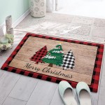 Edwiinsa Bedroom Plush Area Mat Fluffy Christmas Pine Tree Shag Rug for Living Room Absorbent Doormat for Indoor Luxury Accent Mat Home Decor 16x24 Red and White Buffalo Check Rustic Wood Board
