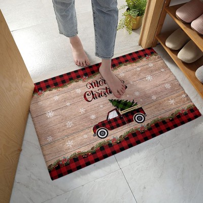 Edwiinsa Bedroom Plush Area Mat Fluffy Christmas Red Truck Shag Rug for Living Room Absorbent Doormat for Indoor Luxury Accent Mat Home Decor 16"x24" Pine Tree Red Buffalo Check Rustic Wood