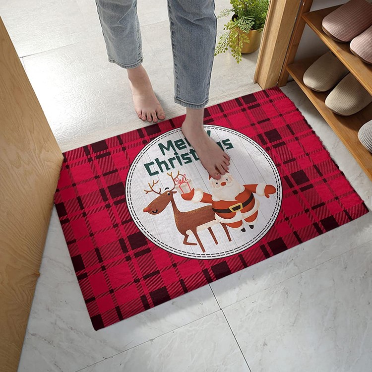 Edwiinsa Bedroom Plush Area Mat Fluffy Christmas Santa Reindeer Gifts Shag Rug for Living Room Absorbent Doormat for Indoor Luxury Accent Mat Home Decor 20x31.5 Black and Red Buffalo Checker