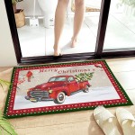 Edwiinsa Bedroom Plush Area Mat Fluffy Christmas Shag Rug for Living Room Absorbent Doormat for Indoor Luxury Accent Mat Home Decor 24x35 Red Truck Pull Xmas Tree Birds Merry Christmas
