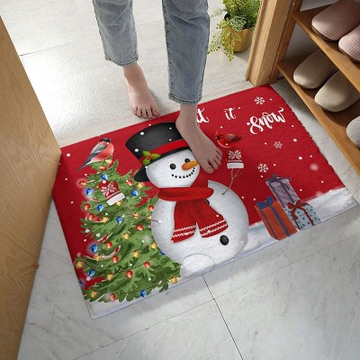 Edwiinsa Bedroom Plush Area Mat Fluffy Christmas Shag Rug for Living Room Absorbent Doormat for Indoor Luxury Accent Mat Home Decor 20"x31.5" Xmas Tree Snowman Snowflake Red Let Snow