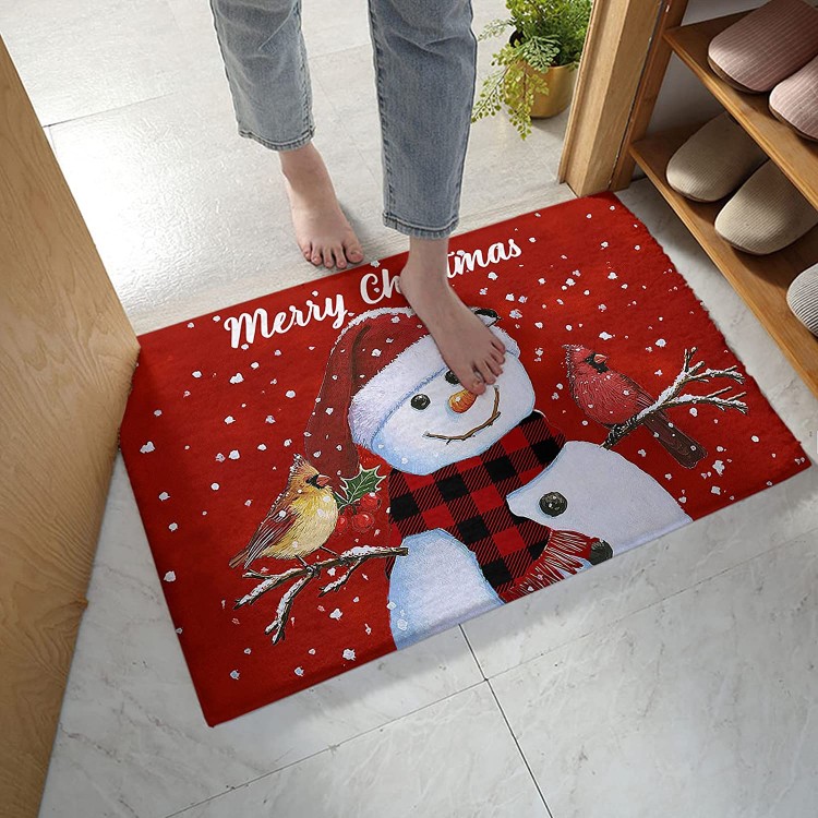 Edwiinsa Bedroom Plush Area Mat Fluffy Christmas Shag Rug for Living Room Absorbent Doormat for Indoor Luxury Accent Mat Home Decor 16x24 Snowman Cardinals Snowflake Merry Christmas Red