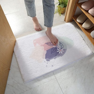 Edwiinsa Bedroom Plush Area Mat Fluffy Flowers Shag Rug for Living Room Absorbent Doormat for Indoor Luxury Accent Mat Home Decor 16"x24" Watercolor Floral Leaf Sketch Pink and Green Purple