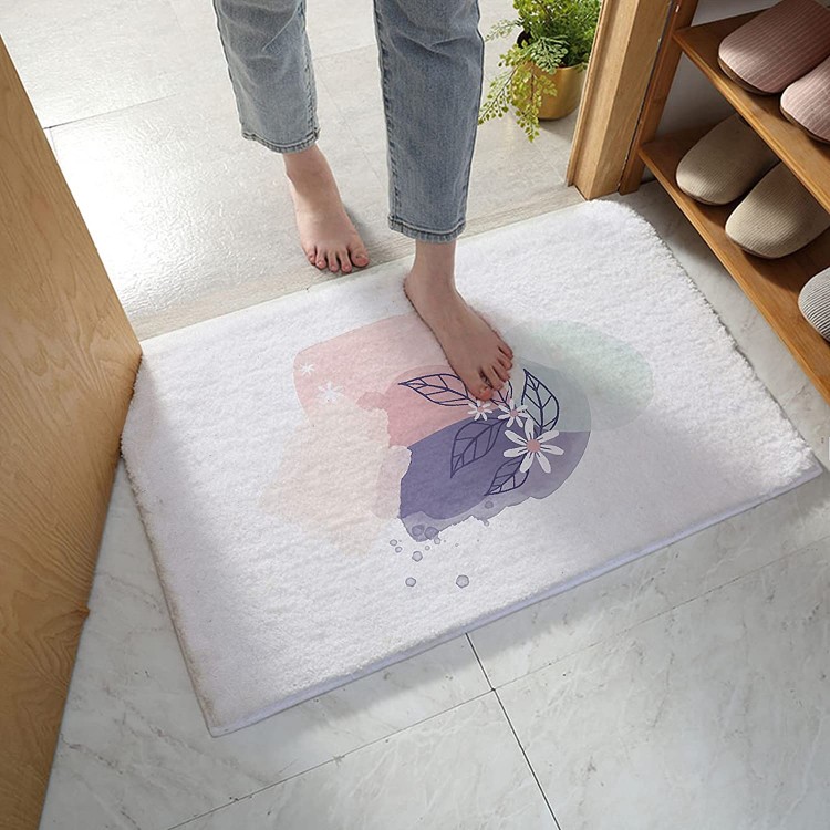 Edwiinsa Bedroom Plush Area Mat Fluffy Flowers Shag Rug for Living Room Absorbent Doormat for Indoor Luxury Accent Mat Home Decor 16x24 Watercolor Floral Leaf Sketch Pink and Green Purple