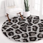 Edwiinsa Fluffy Round Area Rug Carpets 5ft Leopard Print Cheetah Animal Plush Shaggy Carpet Soft Circular Rugs Non-Slip Fuzzy Accent Floor Mat for Living Room Bedroom Nursery Home Decor