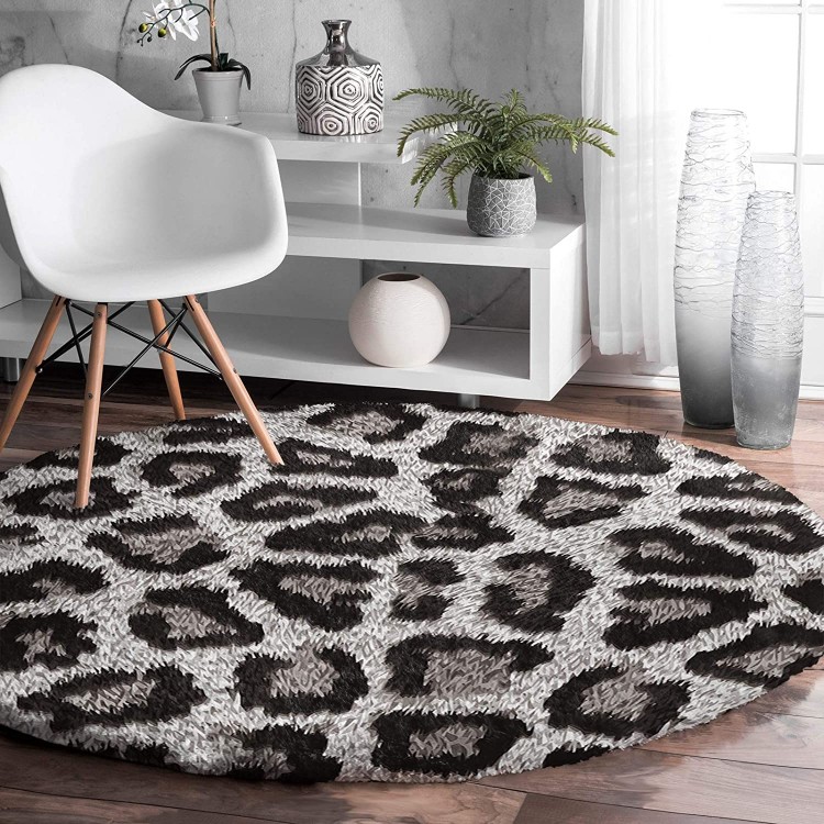 Edwiinsa Fluffy Round Area Rug Carpets 5ft Leopard Print Cheetah Animal Plush Shaggy Carpet Soft Circular Rugs Non-Slip Fuzzy Accent Floor Mat for Living Room Bedroom Nursery Home Decor