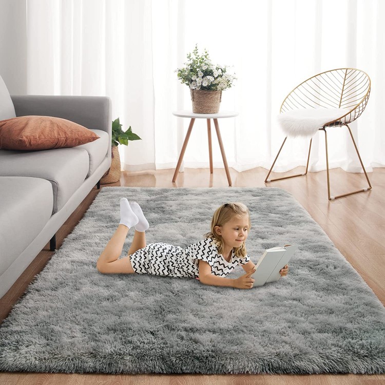 Flagover Soft Fluffy Area Rugs for Bedroom 4x6 Feet Tie-Dye Rugs Shaggy Bedside Rugs Colorful Abstract Plush Rug for Kids Boys Girls Room Home Decor Dorm Non-Slip Fuzzy Carpet Grey