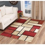 Glory Rugs Area Rug Abstract Modern Boxes Grey Black Turquoise Carpet Bedroom Living Room Contemporary Dining Accent Sevilla Collection 6614 8x10 Dark Red