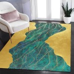 Gold Turquoise Modern Geometric Stripes Area Rug for Living Room 5x7ft Extra Large Dining Room Carpet Indoor Outdoor Runner Rug Washable Kitchen Floor Decor Entryway Mat Home Entrance Accent Rug