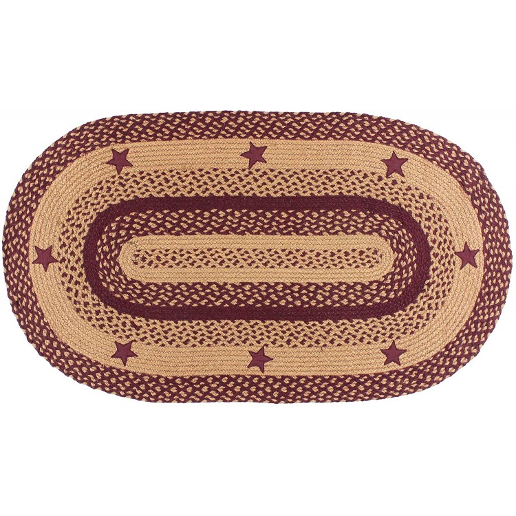 IHF Home Decor Braided Area Rug Oval Floor Carpet Country Style 27 X 48 Star Wine Design Jute Fabric,Wine Tan