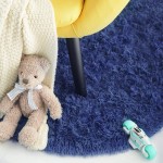 ISEAU Oval Fluffy Rug Carpets Modern Plush Shaggy Area Rug for Kids Bedroom Extra Comfy Cute Nursery Rug Bedside Rug for Boys Girls Room Home Decor Mats 2.6 x 5.3ft Light Navy