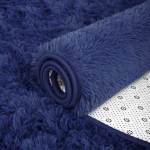 ISEAU Oval Fluffy Rug Carpets Modern Plush Shaggy Area Rug for Kids Bedroom Extra Comfy Cute Nursery Rug Bedside Rug for Boys Girls Room Home Decor Mats 2.6 x 5.3ft Light Navy