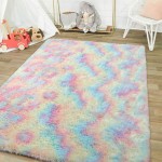 junovo Soft Rainbow Area Rugs for Girls Room Fluffy Colorful Rugs Cute Floor Carpets Shaggy Playing Mat for Kids Baby Girls Bedroom Nursery Home Decor 5 x 8ft
