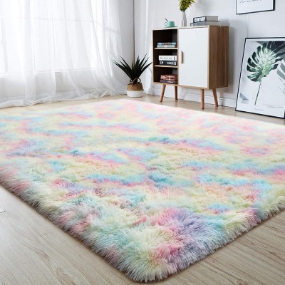 junovo Soft Rainbow Area Rugs for Girls Room Fluffy Colorful Rugs Cute Floor Carpets Shaggy Playing Mat for Kids Baby Girls Bedroom Nursery Home Decor 5 x 8ft