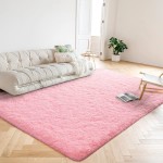 junovo Ultra Soft Area Rugs Fluffy Carpets for Bedroom Kids Girls Boys Baby Living Room Shaggy Floor Nursery Rug Home Decor Mats 4 x 5.3ft Pink