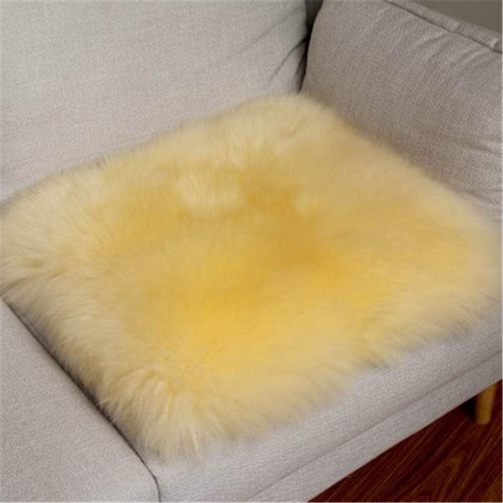 Luxurious Soft Genuine Australian Fur Sheepskin Rug Chair Cover Seat Pad Natural Fur Wool Chair Pad Area Rug for Automobile Office Home,Baby Yellow,2ftx2ft