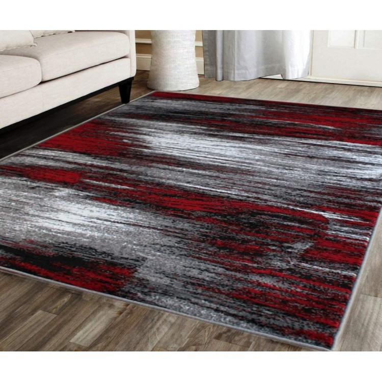 Masada Rugs Modern Contemporary Area Rug Red Grey Black 8 Feet X 10 Feet Large Livingroom Bedroom Office Rug
