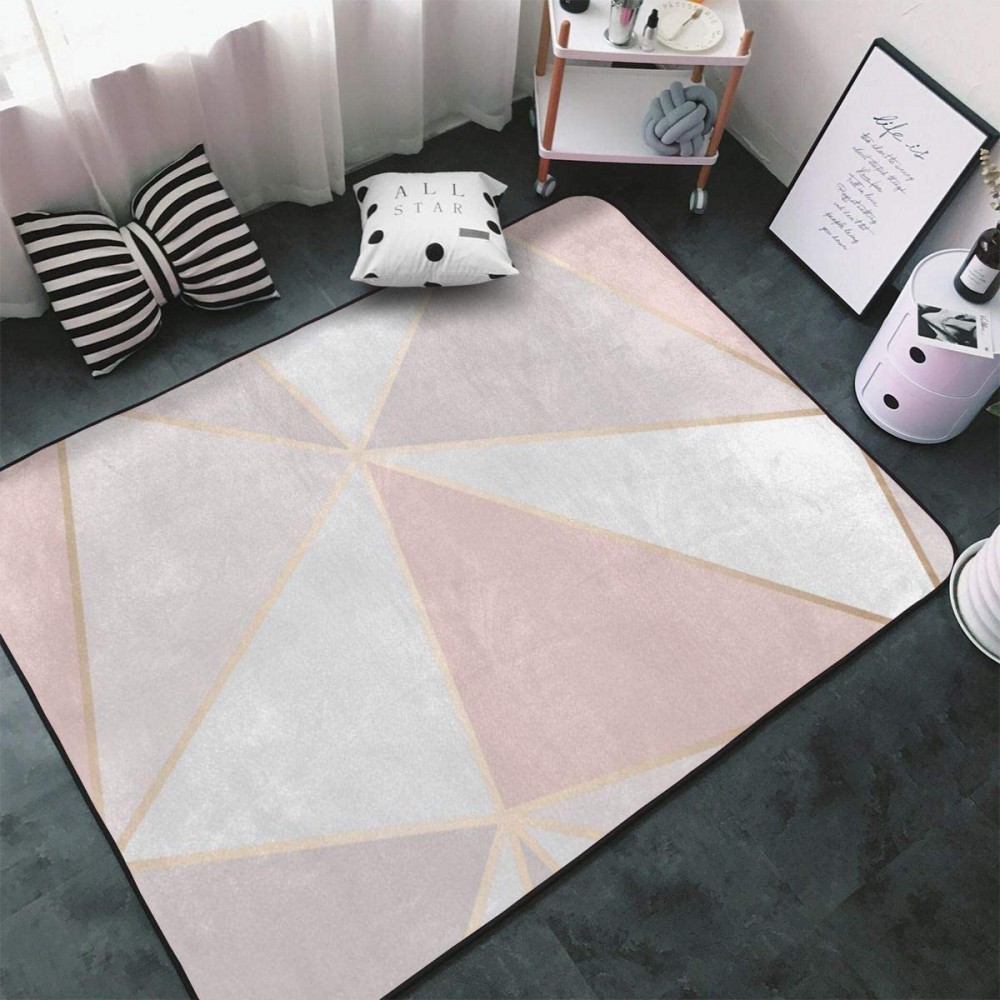 MODREACH Area Rugs Shag Rug Cozy Soft Carpet Accent Home Decor for Open Spaces and Living Room Bedroom 60x39 Rectangle Rose Gold Geometric Mirror Pattern