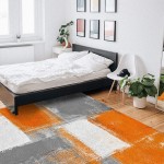 Olivefox Rugs Abstract Geometric Oil Painting Orange Area Rug Non-Slip Stain-Proof Accent Area Rug for Bedroom Living Room Home Decoration 5x7 Feet Soft Rectangle Carpet Super Absorbent