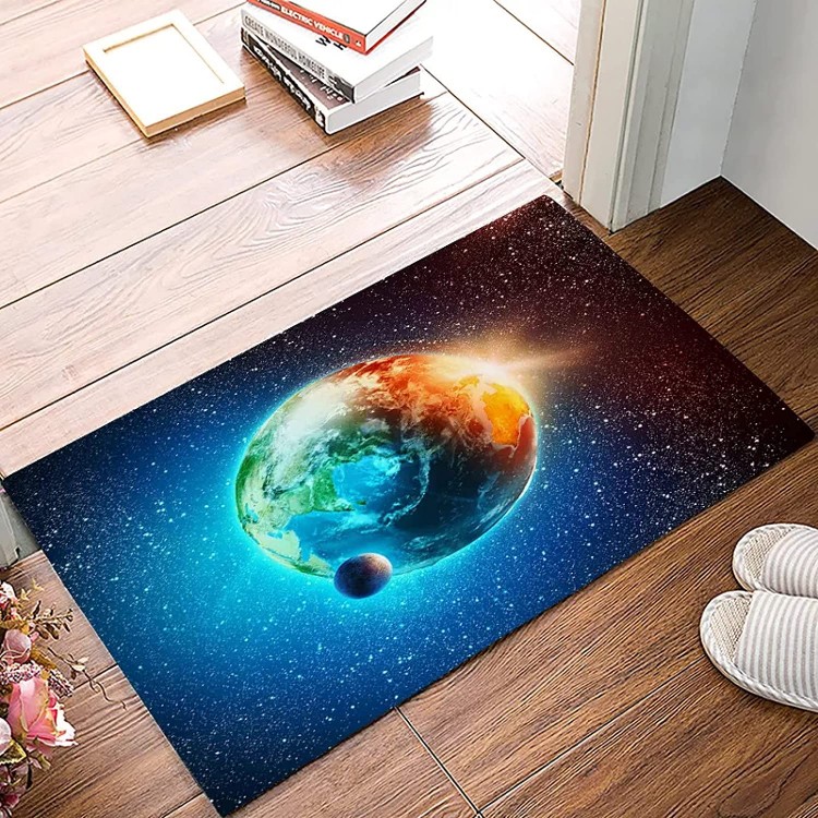 RQJOPE 3D Printed Door mat Carpet Earth Universe Space and Stars Bathroom Accessories Set Boot Shoes Scraper Floor Carpets Natural Coir Area Runners Accent Rugs Home Decor Christmas Gifts-50x80cm