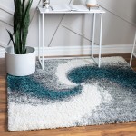 Rugs.com Soft Touch Shag Collection Square Rug – 4 Ft Square Turquoise Shag Rug Perfect for Living Rooms Kitchens Entryways