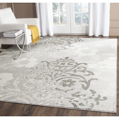 SAFAVIEH Adirondack Collection ADR114B Floral Glam Damask Distressed Non-Shedding Living Room Bedroom Dining Home Office Area Rug 8' x 10' Silver Ivory