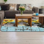 Soft Area Rugs for Bedroom Cute Cows Farm Fresh Sunflower Retro Pastoral Blue Gradient Wood Board Washable Rug Carpet Floor Comfy Carpet Kids Play Mats Runner Rug for Floor Accent Home Decor- 4'x6'