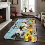 Soft Area Rugs for Bedroom Cute Cows Farm Fresh Sunflower Retro Pastoral Blue Gradient Wood Board Washable Rug Carpet Floor Comfy Carpet Kids Play Mats Runner Rug for Floor Accent Home Decor- 4'x6'