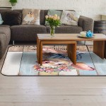 Soft Area Rugs for Bedroom Cute Piggy with Farm Awesome Flower Retro Wood Plank Washable Rug Carpet Floor Comfy Carpet Kids Play Mats Runner Rug for Floor Accent Home Decor- 2'x3'
