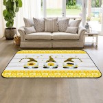 Soft Area Rugs for Bedroom Farm Cute Dwarf Bee Daisy Yellow Buffalo Check Plaid Wooden Plank Washable Rug Carpet Floor Comfy Carpet Kids Play Mats Runner Rug for Floor Accent Home Decor- 5'x8'