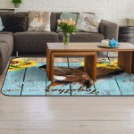 Soft Area Rugs for Bedroom Farm Cute Horse Fresh Sunflower Retro Pastoral Blue Gradient Wood Board Washable Rug Carpet Floor Comfy Carpet Kids Play Mats Runner Rug for Floor Accent Home Decor- 4'x6'
