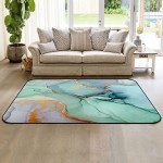 Soft Area Rugs for Bedroom Fresh Turquoise Ocean Marble Texture with Golden Lines Washable Rug Carpet Floor Comfy Carpet Kids Play Mats Runner Rug for Floor Accent Home Decor-