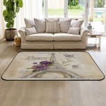 Soft Area Rugs for Bedroom Gorgeous Flowers Paris Tower Butterfly Retro Hand Drawn Illustration Washable Rug Carpet Floor Comfy Carpet Kids Play Mats Runner Rug for Floor Accent Home Decor-