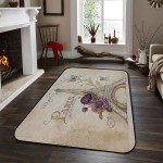 Soft Area Rugs for Bedroom Gorgeous Flowers Paris Tower Butterfly Retro Hand Drawn Illustration Washable Rug Carpet Floor Comfy Carpet Kids Play Mats Runner Rug for Floor Accent Home Decor-