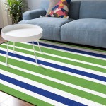 Soft Area Rugs for Bedroom Green Blue Fresh Minimalist Stripes Washable Rug Carpet Floor Comfy Carpet Kids Play Mats Runner Rug for Floor Accent Home Decor- 4'x6'