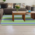 Soft Area Rugs for Bedroom Green Blue Fresh Minimalist Stripes Washable Rug Carpet Floor Comfy Carpet Kids Play Mats Runner Rug for Floor Accent Home Decor- 4'x6'