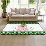 Soft Area Rugs for Bedroom Happy St. Patrick's Day Cute Pink Piggy Elf Hat Shamrock Green Plaid Washable Rug Carpet Floor Comfy Carpet Kids Play Mats Runner Rug for Floor Accent Home Decor-