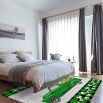 Soft Area Rugs for Bedroom Happy St. Patrick's Day Green Truck Shamrock Gold Coin Wood Grain Washable Rug Carpet Floor Comfy Carpet Kids Play Mats Runner Rug for Floor Accent Home Decor-
