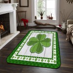 Soft Area Rugs for Bedroom Happy St. Patrick's Day Lucky Clover Wood Grain Green Buffalo Check Plaid Washable Rug Carpet Floor Comfy Carpet Kids Play Mats Runner Rug for Floor Accent Home Decor-
