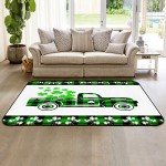 Soft Area Rugs for Bedroom Happy St. Patrick's Day Lucky Shamrock Green Checkered Truck Washable Rug Carpet Floor Comfy Carpet Kids Play Mats Runner Rug for Floor Accent Home Decor-