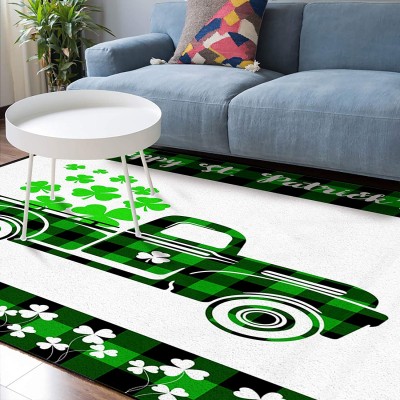Soft Area Rugs for Bedroom Happy St. Patrick's Day Lucky Shamrock Green Checkered Truck Washable Rug Carpet Floor Comfy Carpet Kids Play Mats Runner Rug for Floor Accent Home Decor-