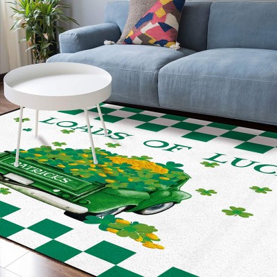 Soft Area Rugs for Bedroom Happy St. Patrick's Day Lucky Shamrock Truck Green Plaid Washable Rug Carpet Floor Comfy Carpet Kids Play Mats Runner Rug for Floor Accent Home Decor-